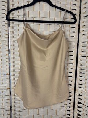 Bar III Light Tea Cowl Neck Camisole with rhinestone Straps